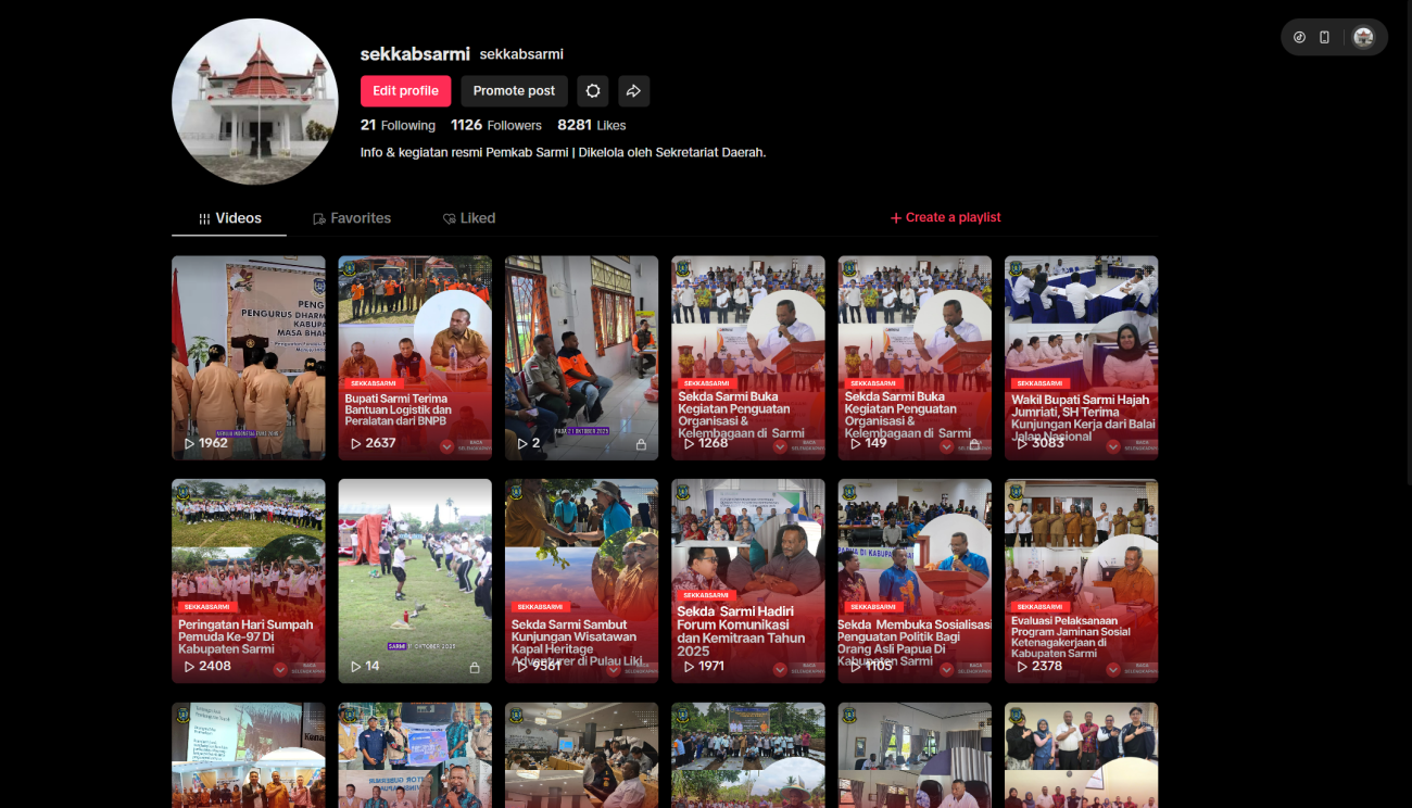 AKUN TIKTOK SEKRETARIAT KABUPATEN SARMI